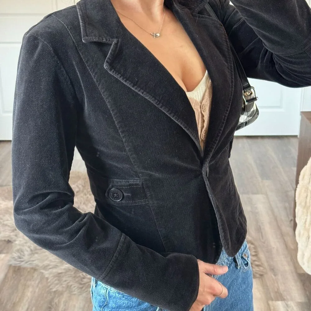 Y2K Calvin Klein Black Velour Jacket Blazer M Academia Whimsigoth Dark Romance